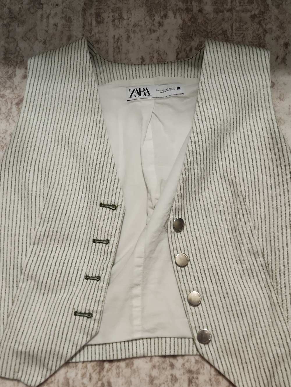 ZARA Cream Vest with Olive Pinstripes